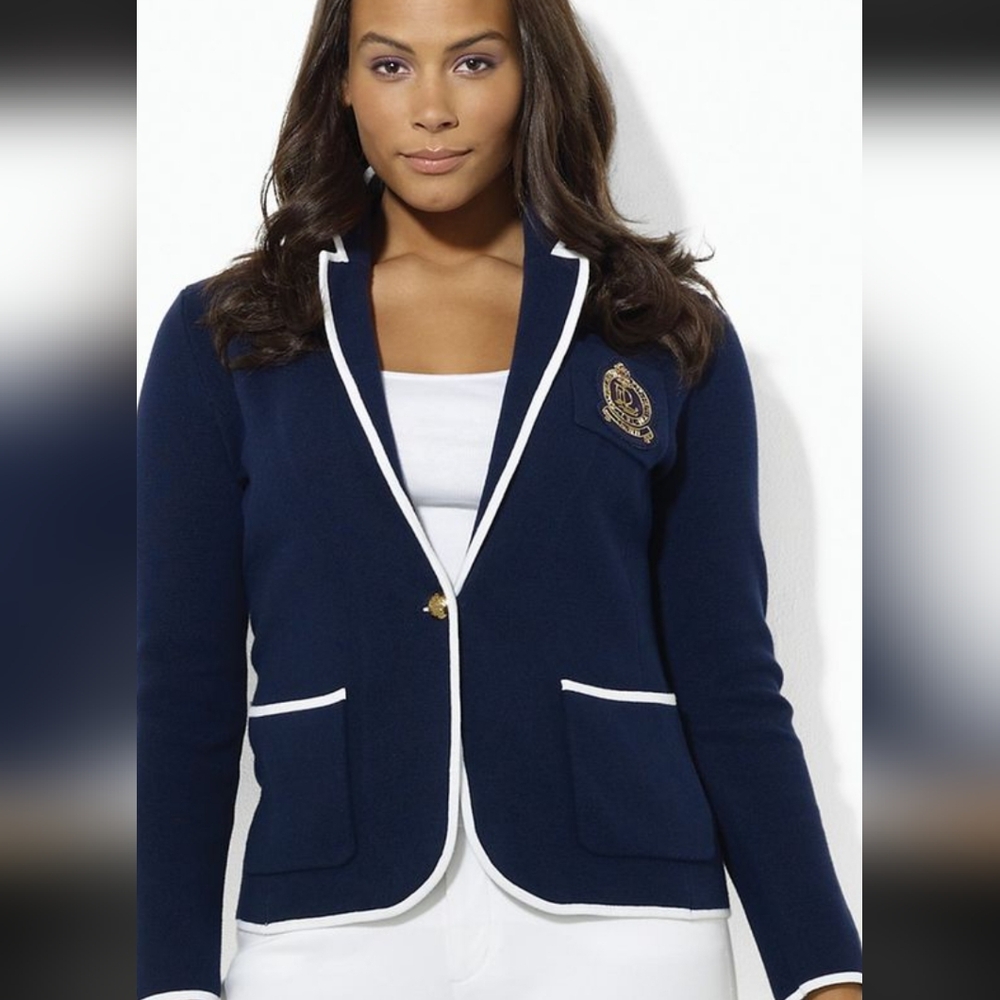 BEAUTIFUL Ralph Lauren Navy and White Crested Blazer, 2X